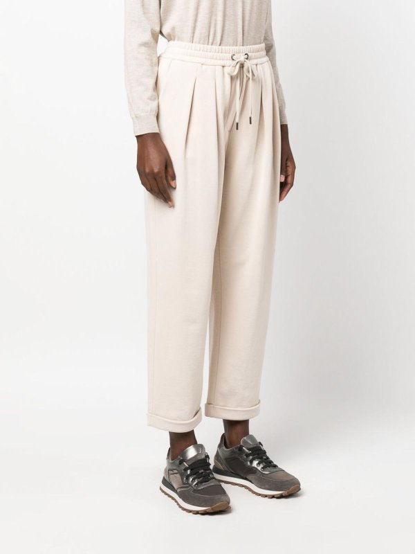 BRUNELLO CUCINELLI WOMEN'S IVORY PLEATED COTTON TROUSERS