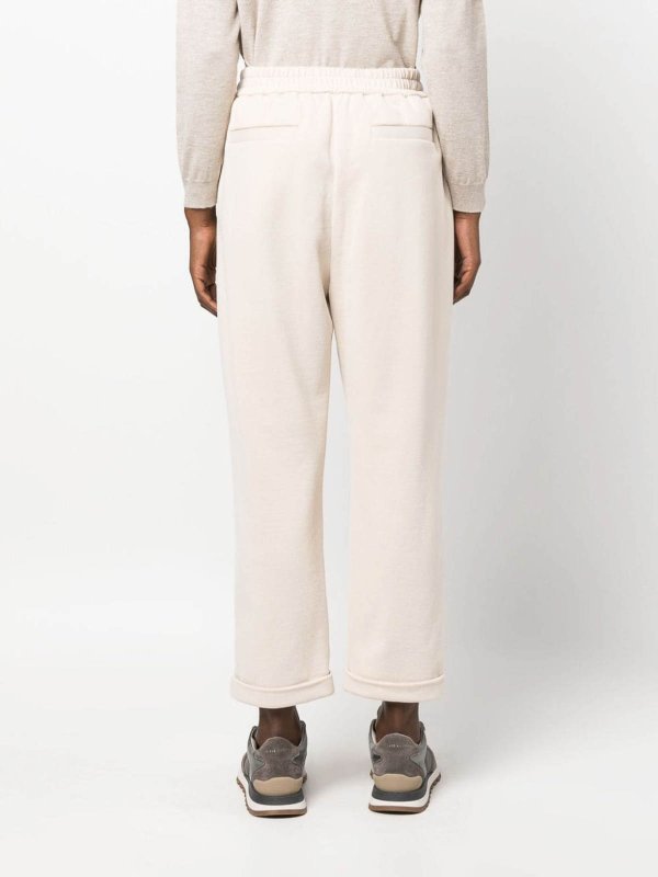 BRUNELLO CUCINELLI WOMEN'S IVORY PLEATED COTTON TROUSERS