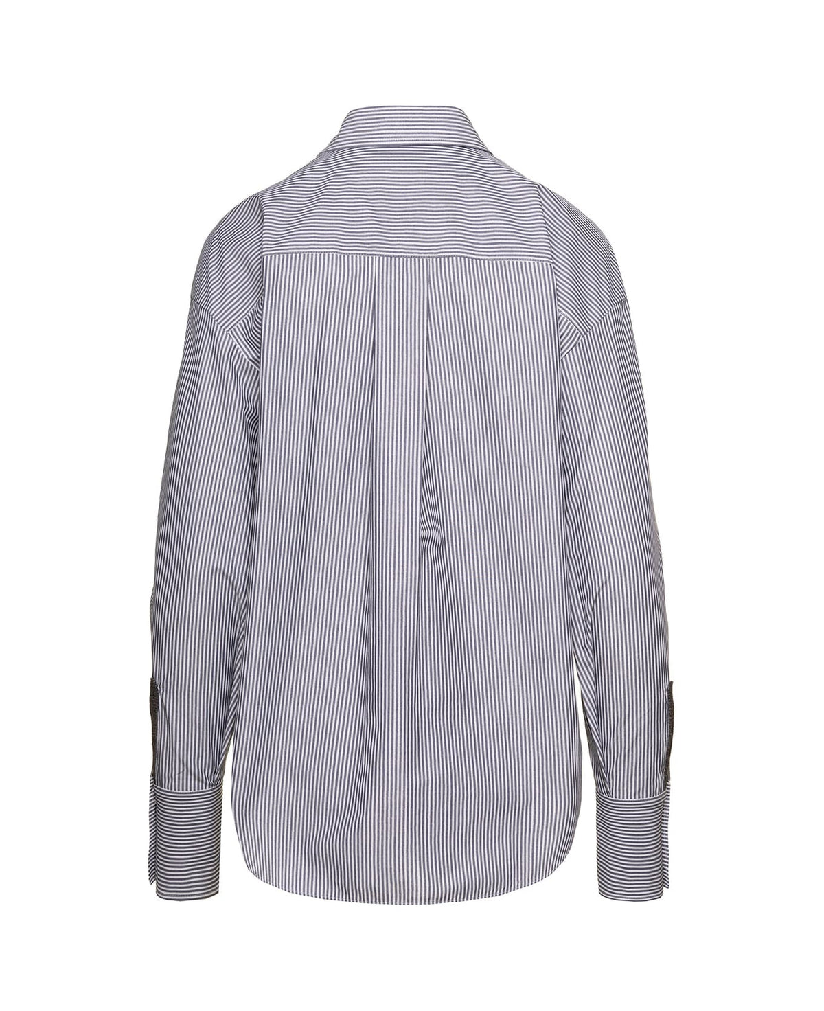 BRUNELLO CUCINELLI WOMEN'S WHITE BLUE STRIPED BUTTON-UP SHIRT