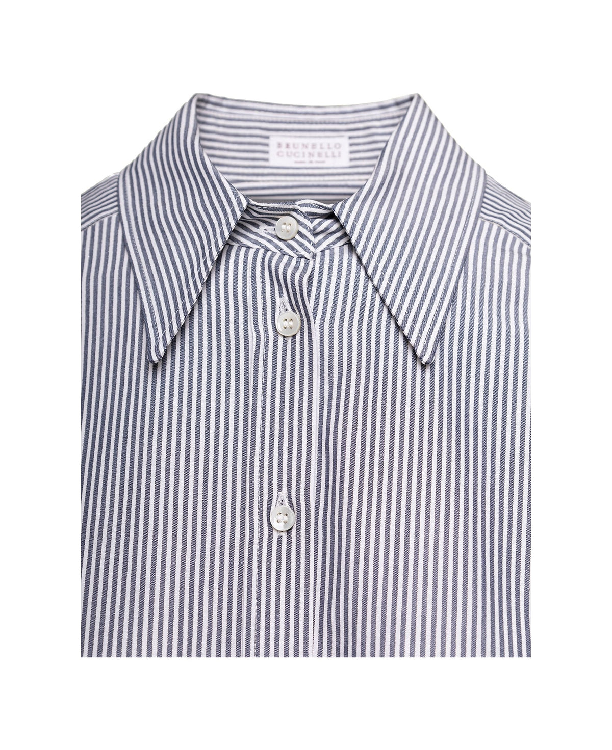 BRUNELLO CUCINELLI WOMEN'S WHITE BLUE STRIPED BUTTON-UP SHIRT