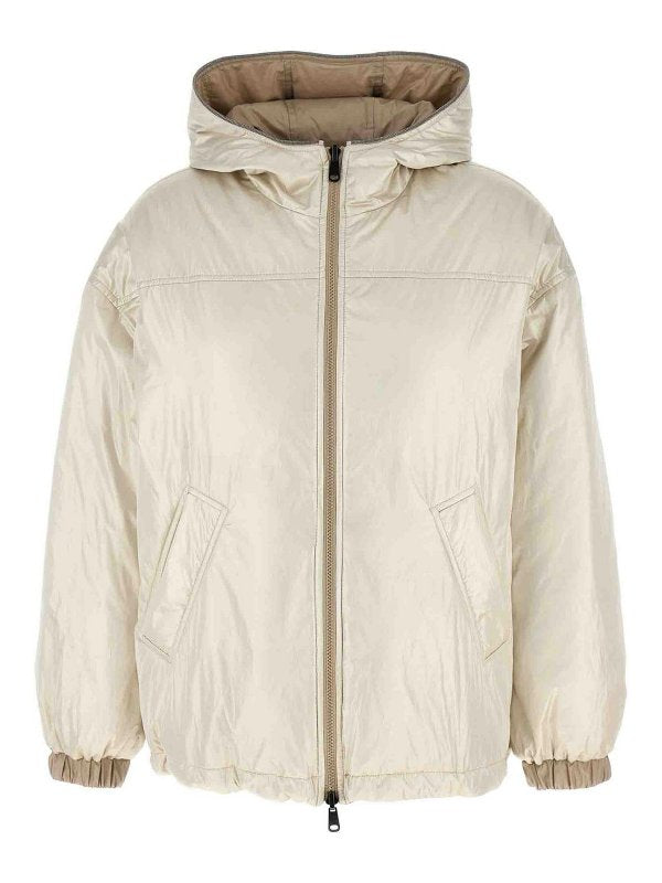 BRUNELLO CUCINELLI WOMEN'S PLATINUM HOODED LIGHTWEIGHT JACKET