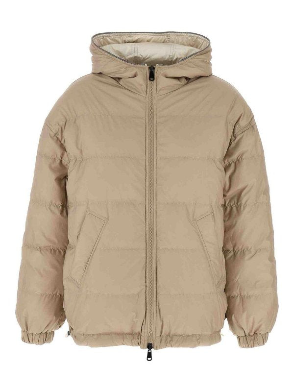 BRUNELLO CUCINELLI WOMEN'S PLATINUM HOODED LIGHTWEIGHT JACKET