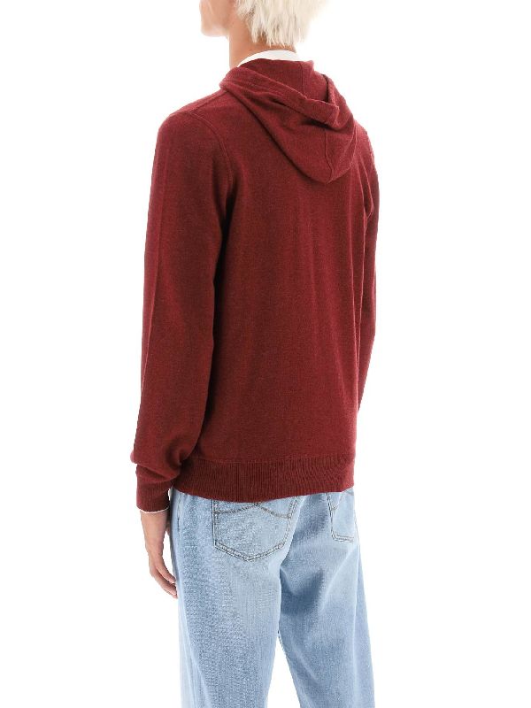 BRUNELLO CUCINELLI MEN'S RED WOOL ZIP HOODIE