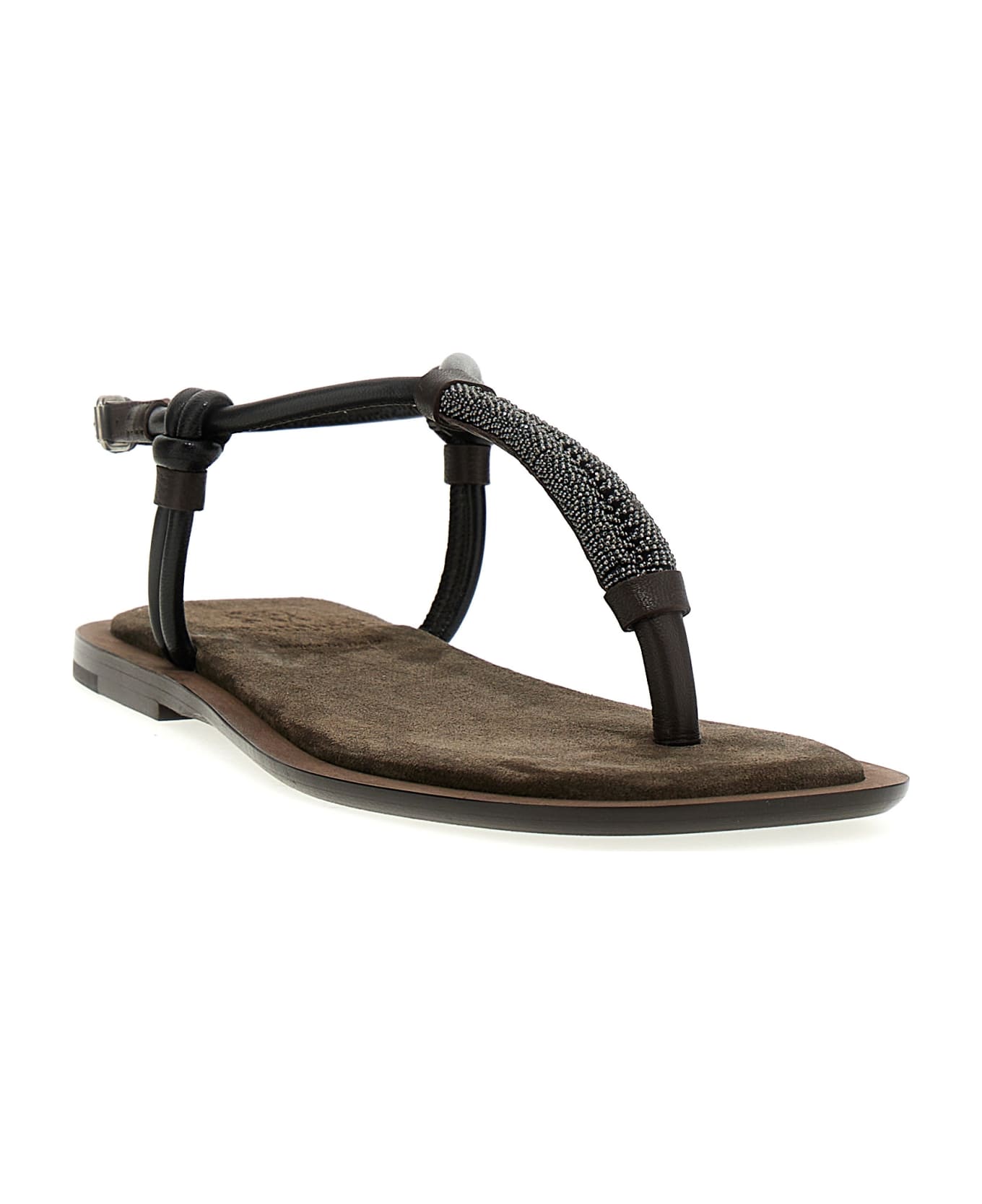 BRUNELLO CUCINELLI WOMEN'S DARK BROWN LEATHER SANDAL
