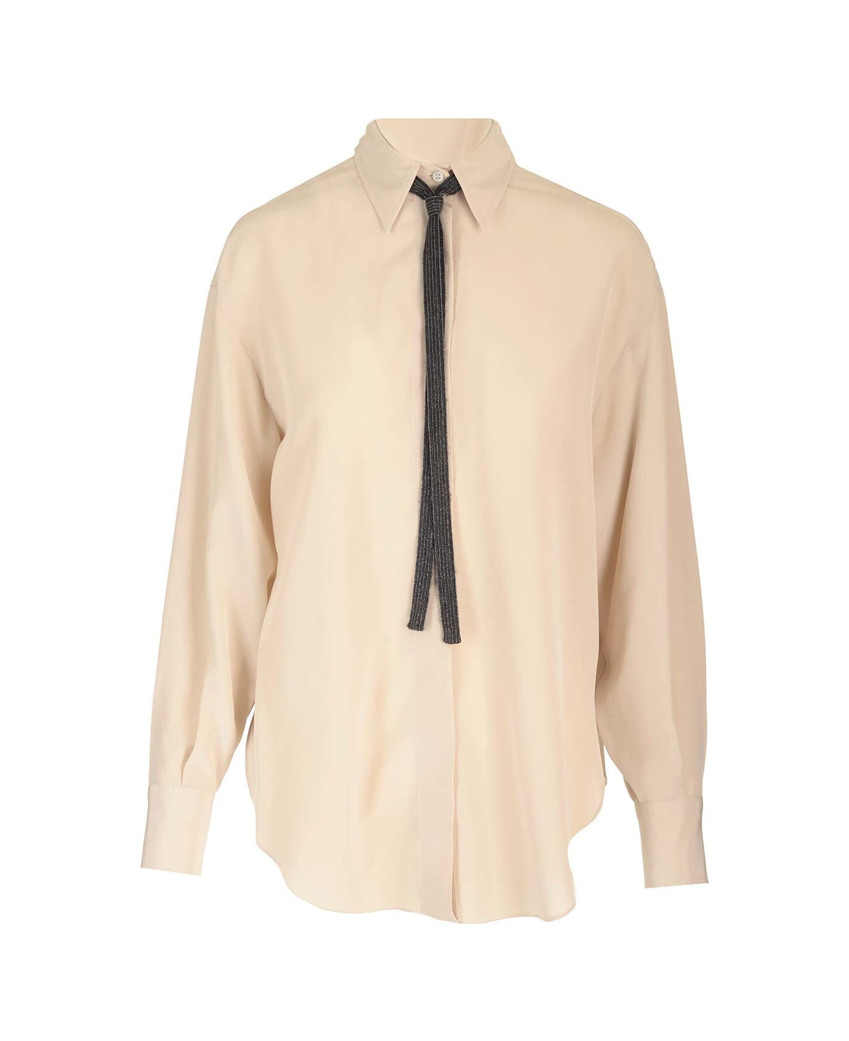 BRUNELLO CUCINELLI WOMEN'S SAND SILK OVERSIZED SHIRT