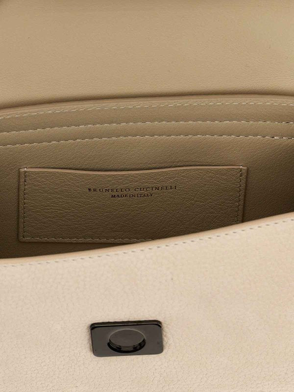 BRUNELLO CUCINELLI WOMEN'S NEW LAMB SHEARLING TRIMMED LEATHER BAG