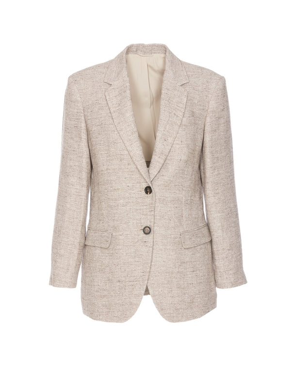 BRUNELLO CUCINELLI WOMEN'S BEIGE LINEN TAILORED BLAZER