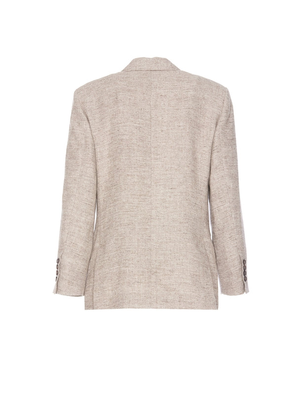 BRUNELLO CUCINELLI WOMEN'S BEIGE LINEN TAILORED BLAZER