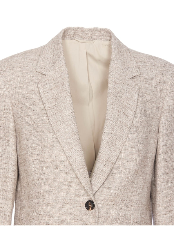 BRUNELLO CUCINELLI WOMEN'S BEIGE LINEN TAILORED BLAZER