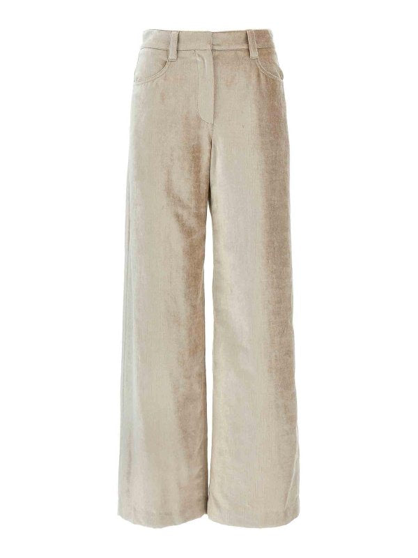 BRUNELLO CUCINELLI WOMEN'S BEIGE WIDE LEG TROUSERS