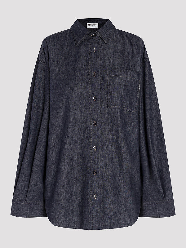 BRUNELLO CUCINELLI WOMEN'S DARK BLUE COTTON OVERSIZED SHIRT