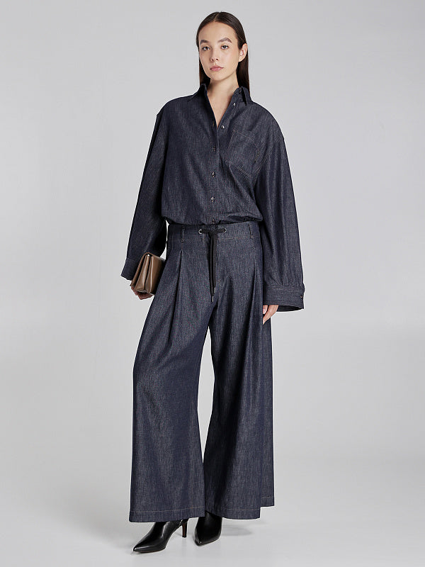 BRUNELLO CUCINELLI WOMEN'S DARK BLUE COTTON OVERSIZED SHIRT