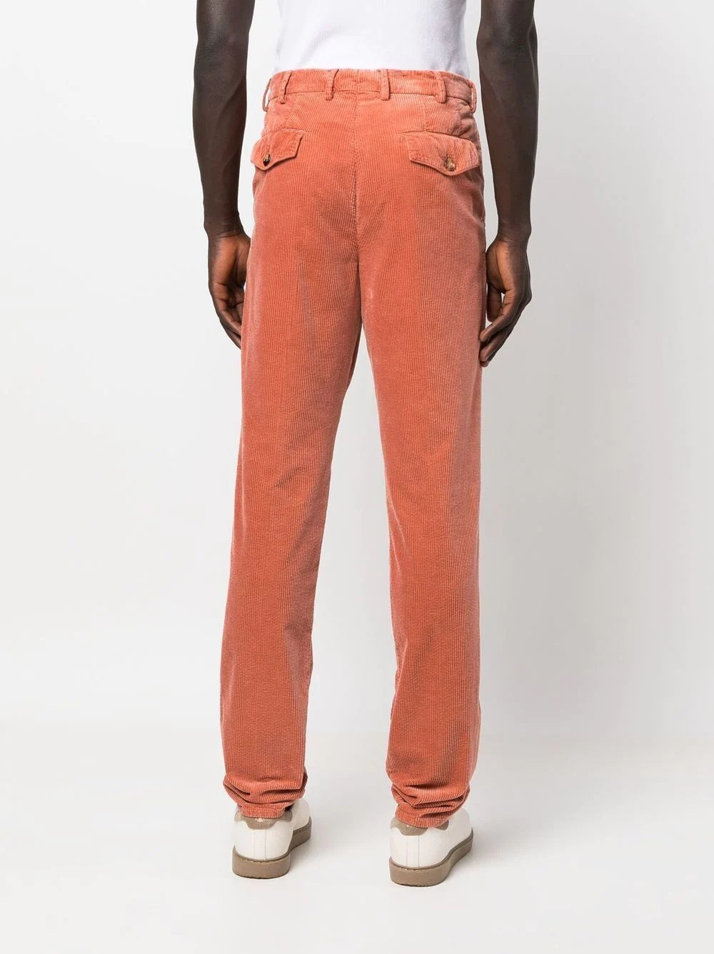BRUNELLO CUCINELLI MEN'S ORANGE CORDUROY PLEATED TROUSERS