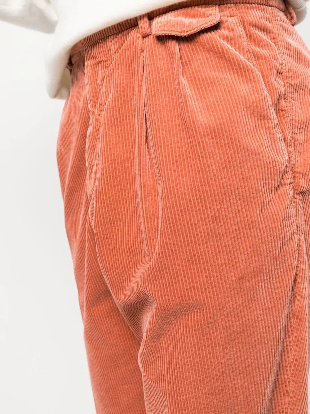 BRUNELLO CUCINELLI MEN'S ORANGE CORDUROY PLEATED TROUSERS