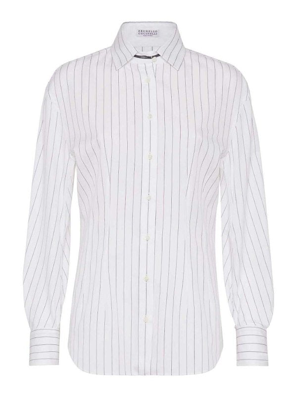 BRUNELLO CUCINELLI WOMEN'S WHITE STRIPED COTTON SILK SHIRT