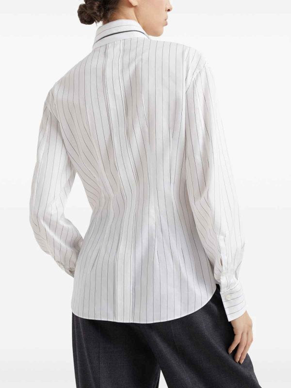 BRUNELLO CUCINELLI WOMEN'S WHITE STRIPED COTTON SILK SHIRT