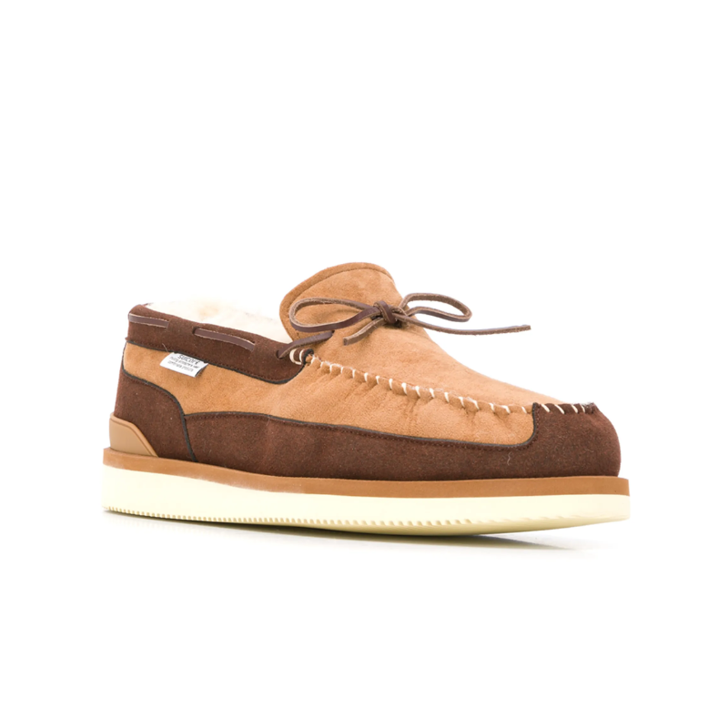 Mens | Suicoke Shearling-Lined Panelled Suede Loafer Light Brown