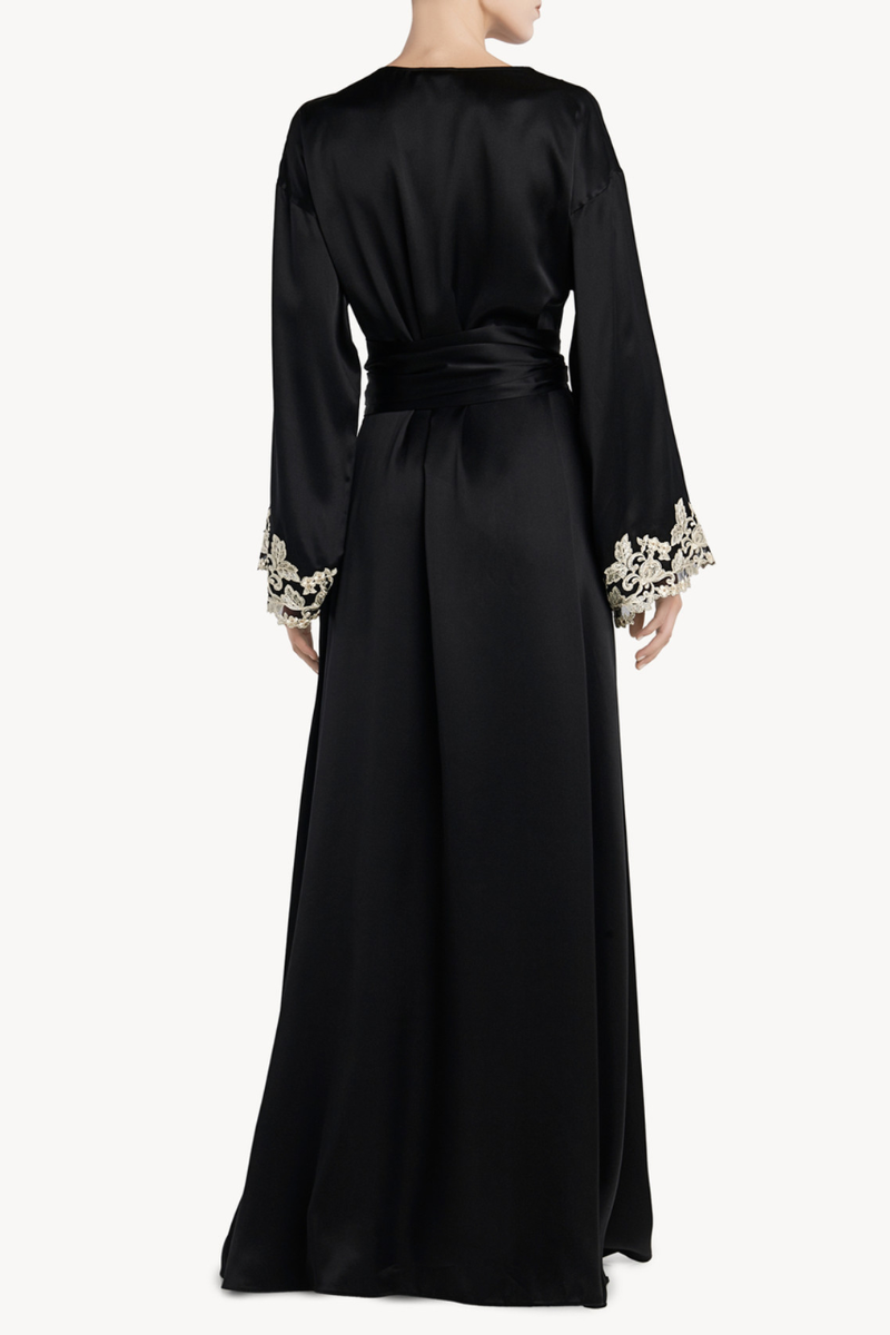 La Perla Black long silk robe with frastaglio