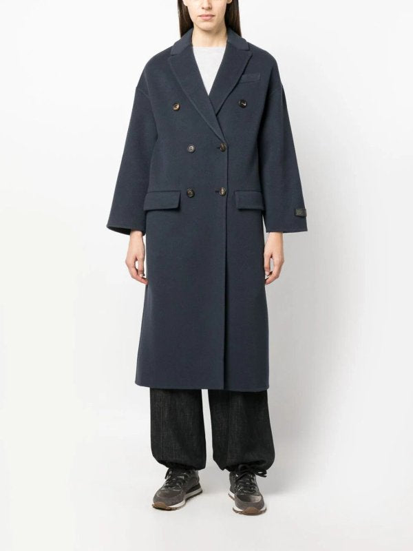BRUNELLO CUCINELLI WOMEN'S NIGHT SKY DOUBLE-BREASTED LONG COAT