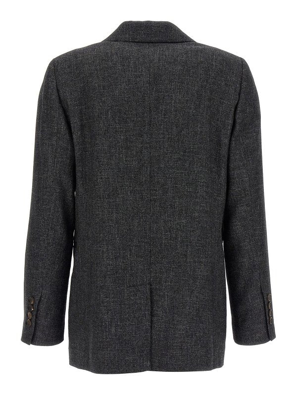BRUNELLO CUCINELLI WOMEN'S DARK GREY DOUBLE-BREASTED BLAZER