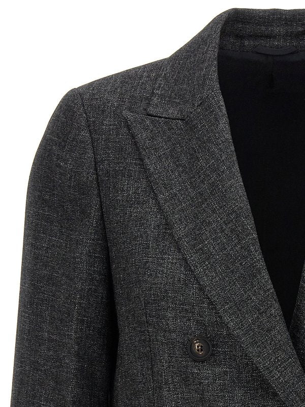 BRUNELLO CUCINELLI WOMEN'S DARK GREY DOUBLE-BREASTED BLAZER