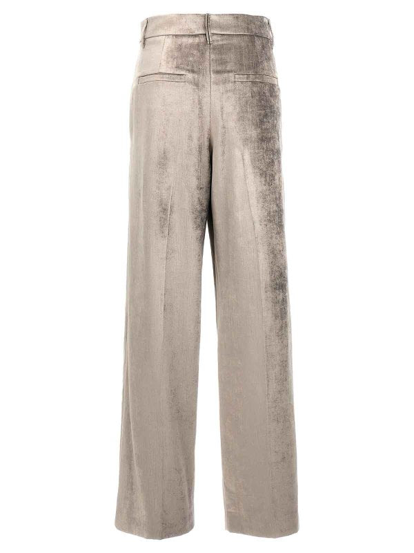 BRUNELLO CUCINELLI WOMEN'S LIGHT BEIGE WIDE LEG TROUSERS