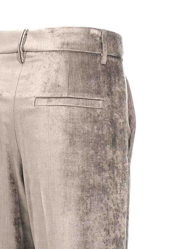 BRUNELLO CUCINELLI WOMEN'S LIGHT BEIGE WIDE LEG TROUSERS