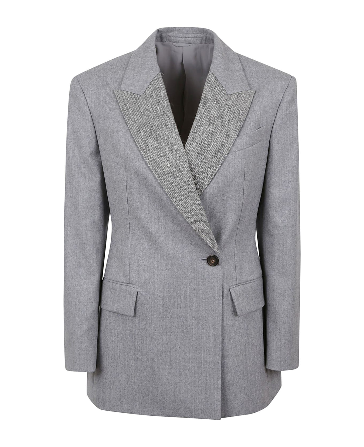 BRUNELLO CUCINELLI WOMEN'S LIGHT GREY WOOL TAILORED JACKET