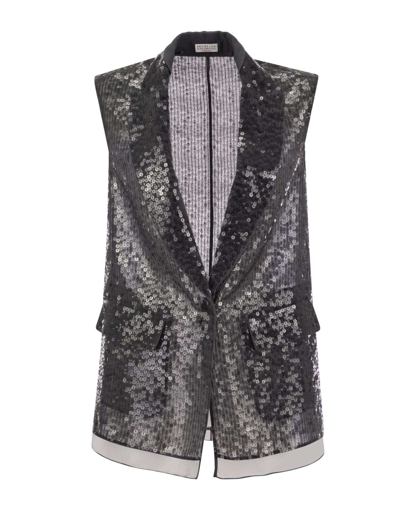 BRUNELLO CUCINELLI WOMEN'S BLACK SILK SEQUINED JACKET
