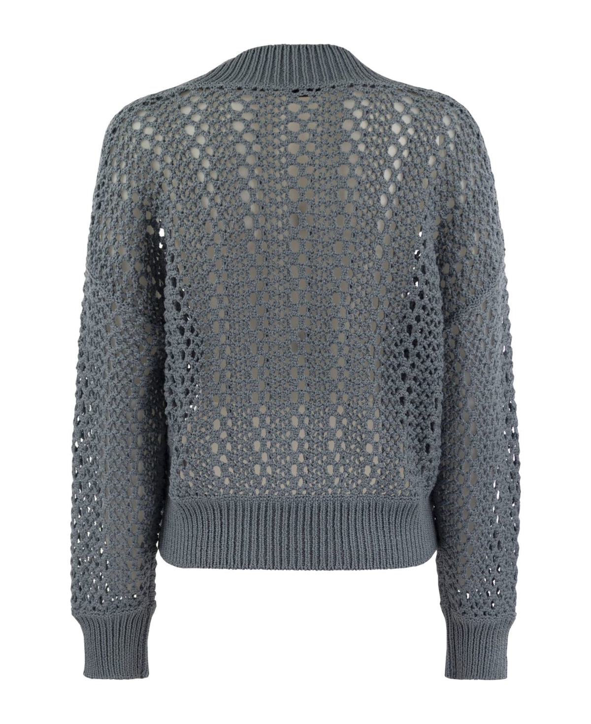 BRUNELLO CUCINELLI WOMEN'S ARCTIC BLUE OPEN KNIT V NECK SWEATER