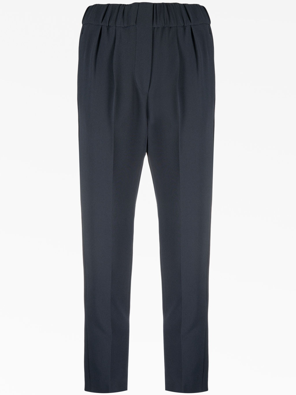 BRUNELLO CUCINELLI WOMEN'S DARK BLUE TAILORED TROUSERS WITH PLEATS
