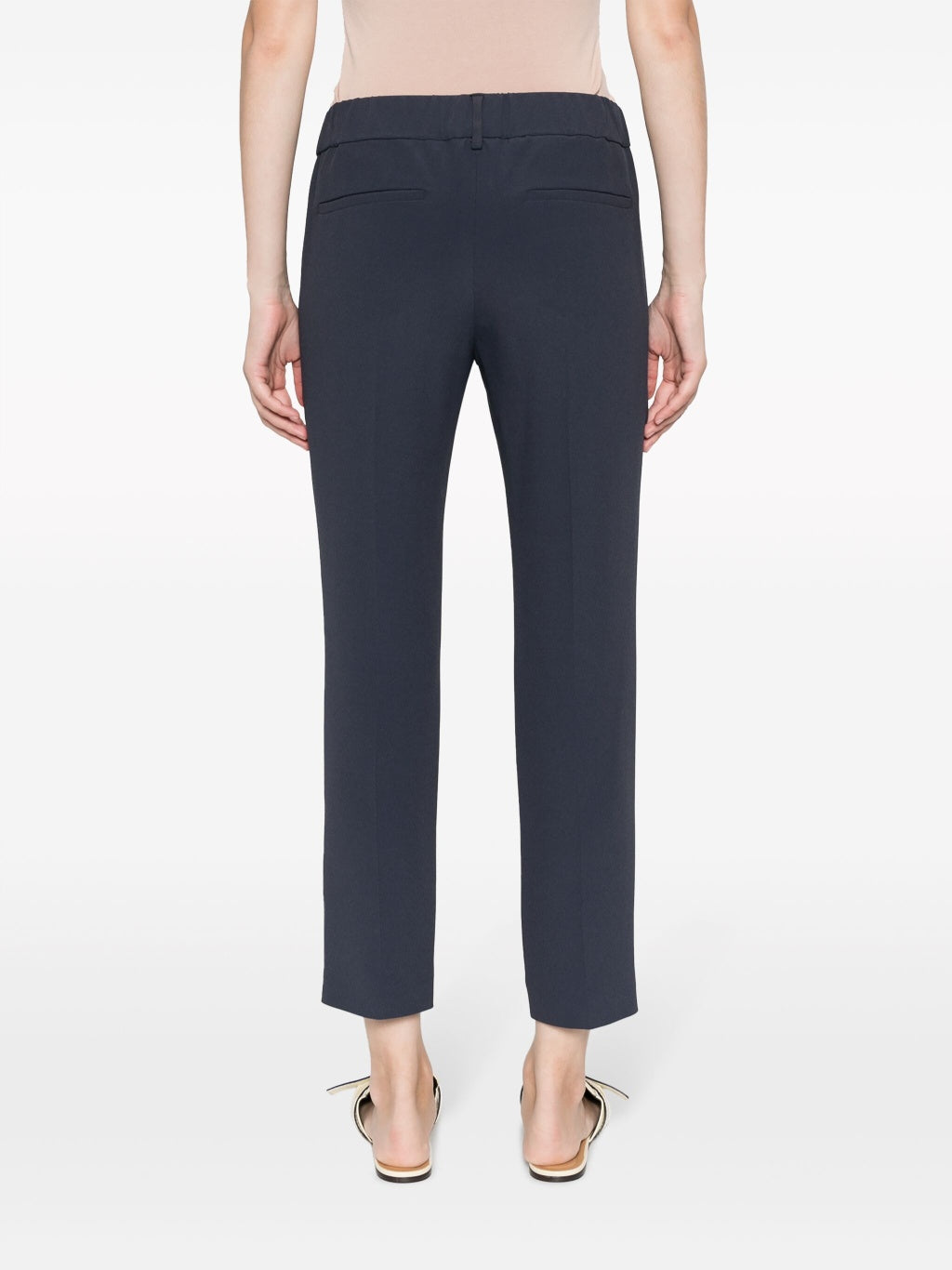 BRUNELLO CUCINELLI WOMEN'S DARK BLUE TAILORED TROUSERS WITH PLEATS
