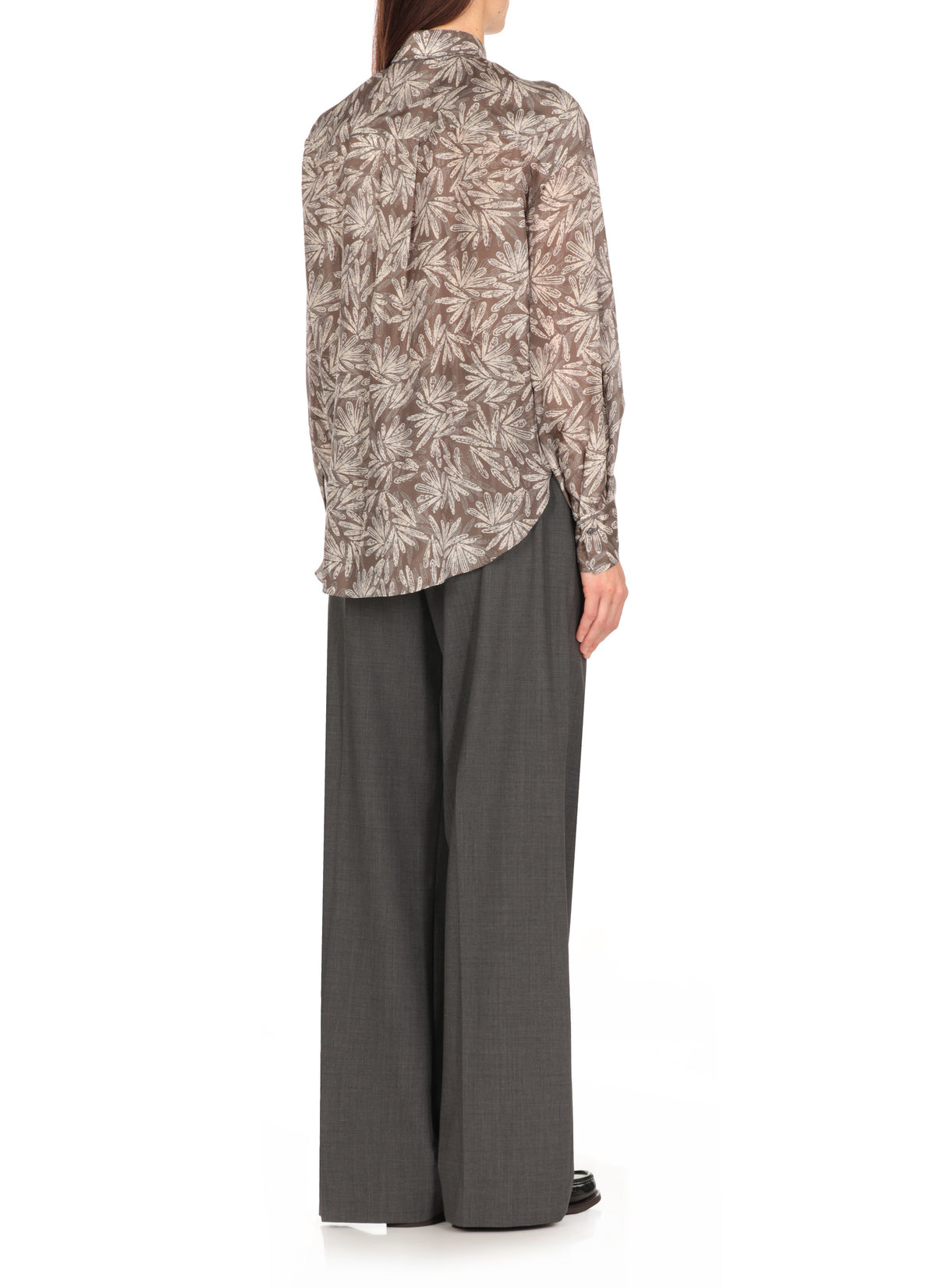 BRUNELLO CUCINELLI WOMEN'S BROWN SILK PATTERNED SHIRT