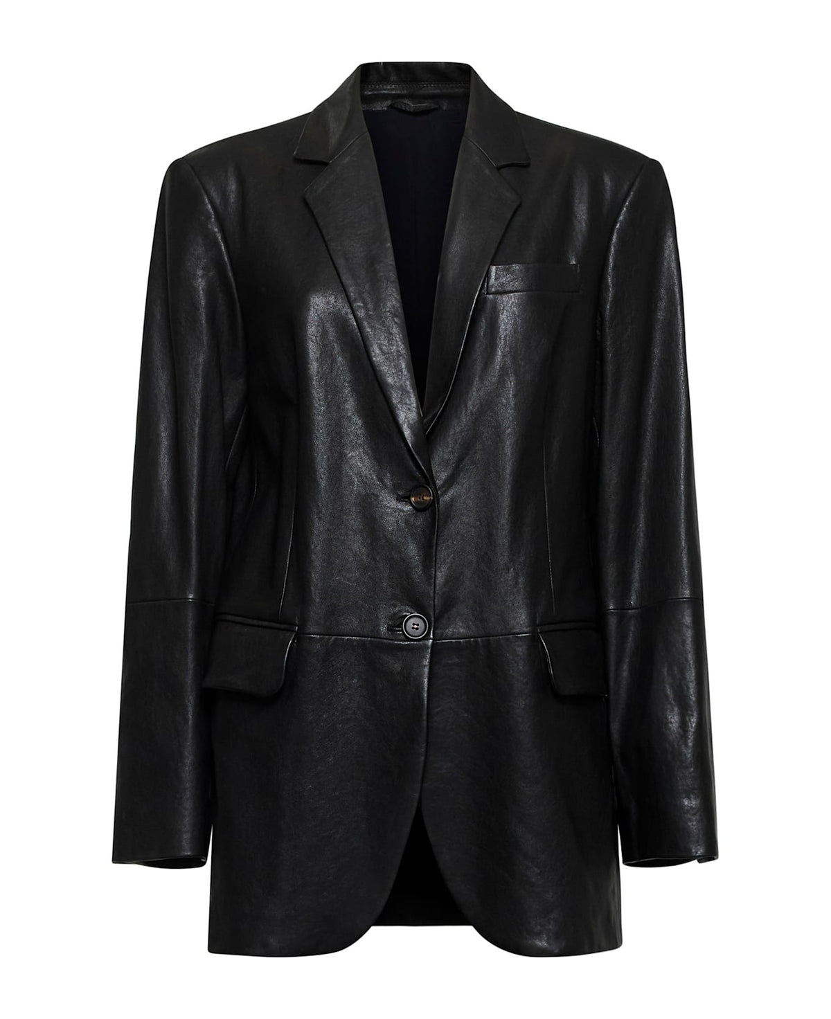 BRUNELLO CUCINELLI WOMEN'S BLACK LEATHER BLAZER