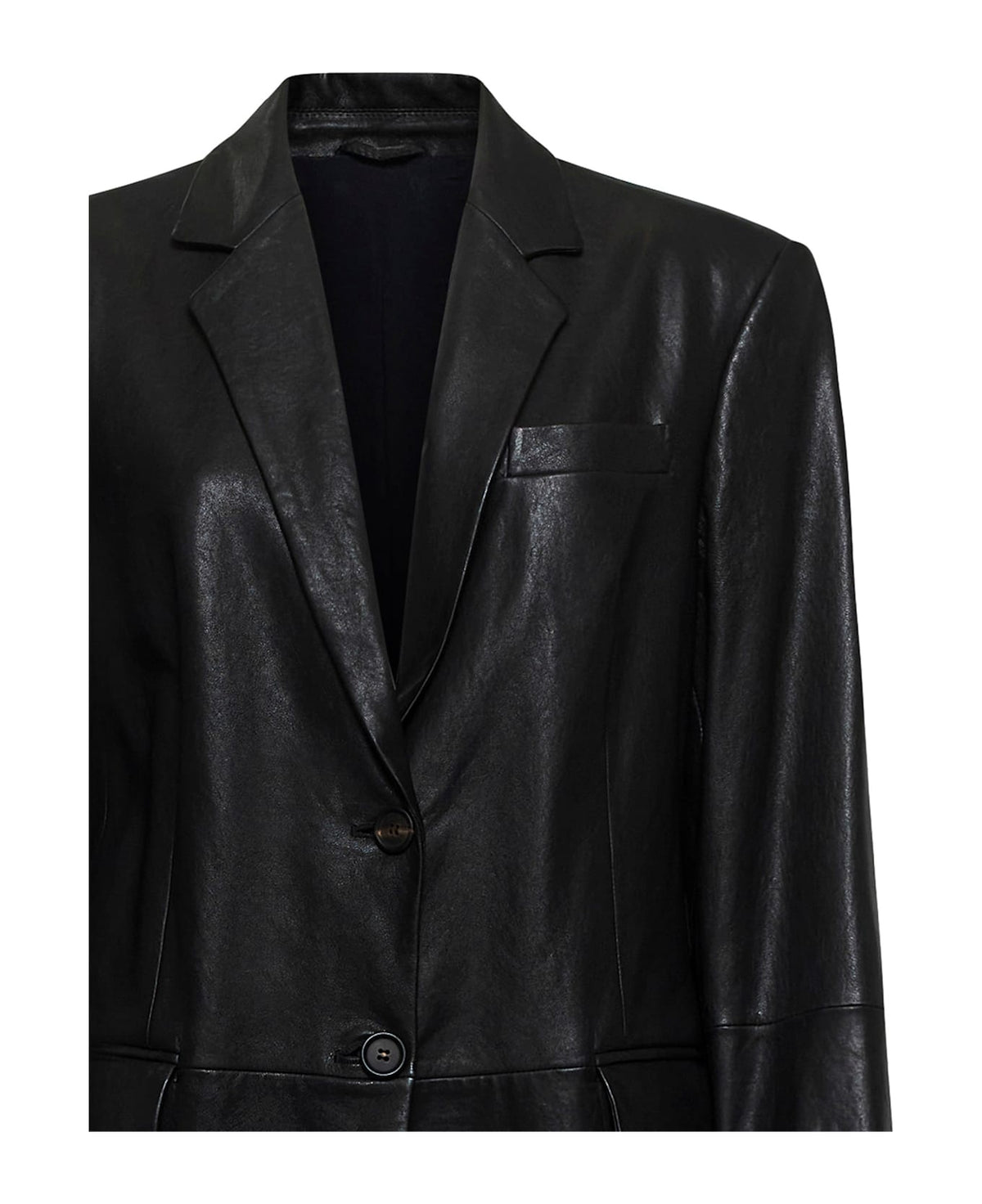 BRUNELLO CUCINELLI WOMEN'S BLACK LEATHER BLAZER