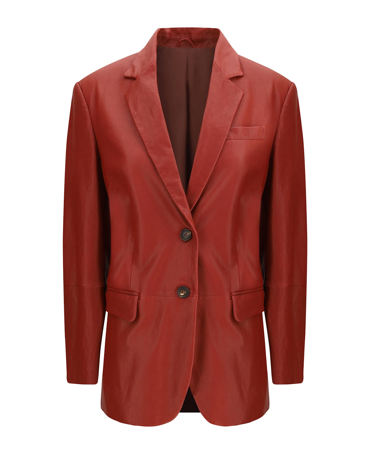 BRUNELLO CUCINELLI WOMEN'S BRICK LEATHER TAILORED BLAZER
