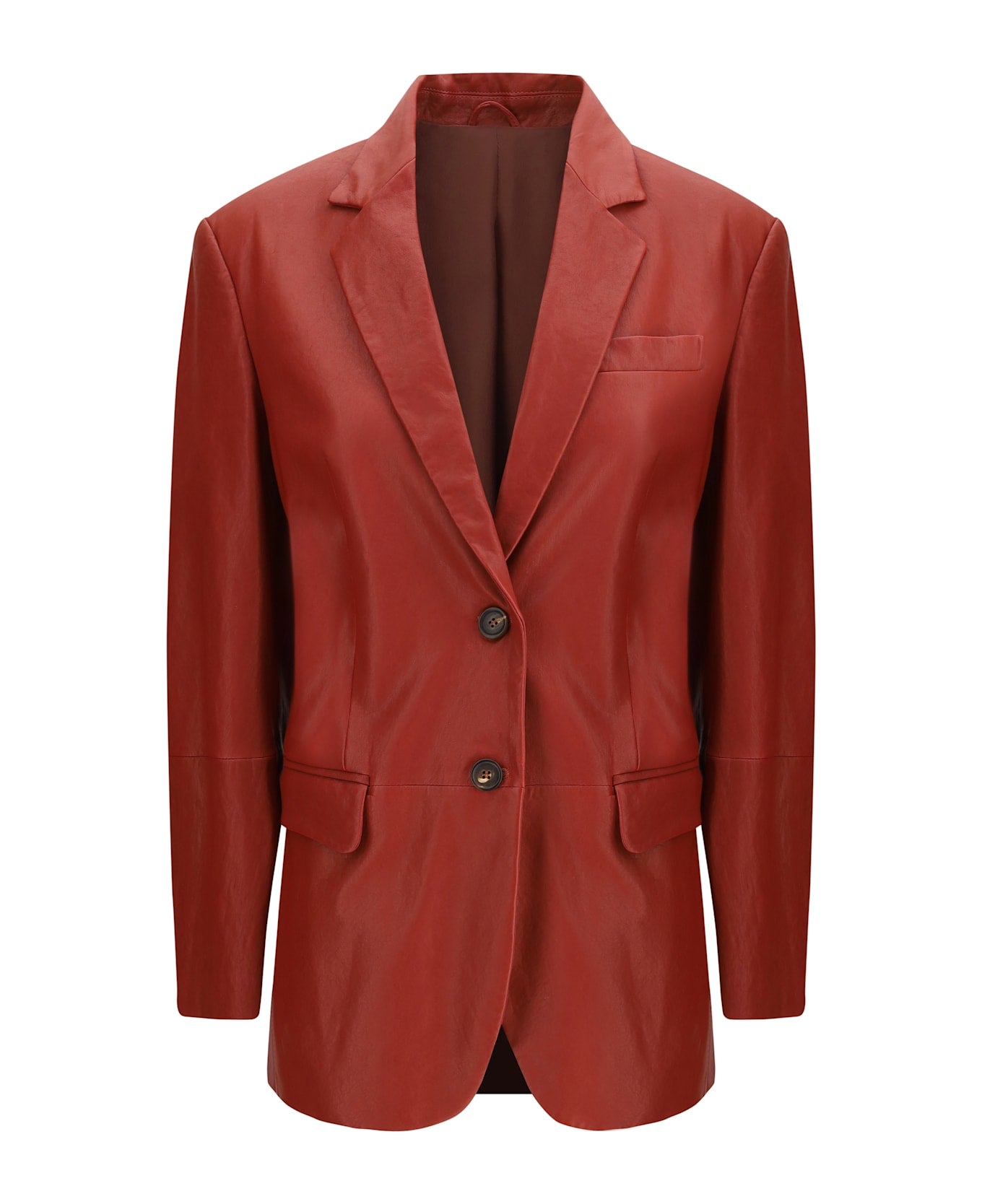 BRUNELLO CUCINELLI WOMEN'S BRICK LEATHER TAILORED BLAZER