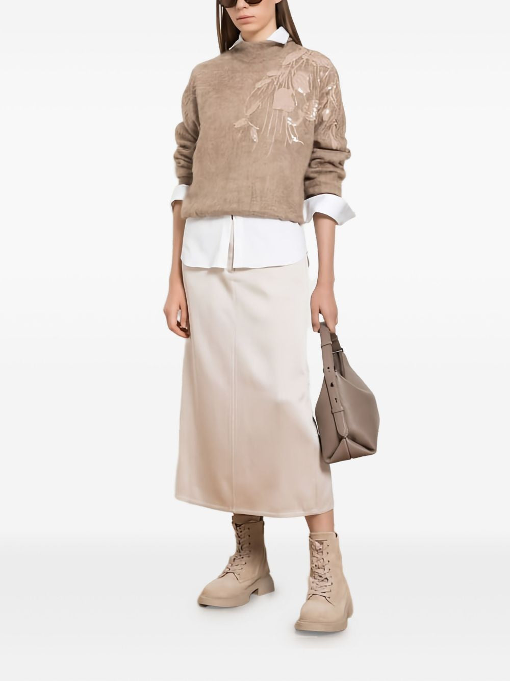 BRUNELLO CUCINELLI WOMEN'S SAND BEIGE MIDI SKIRT