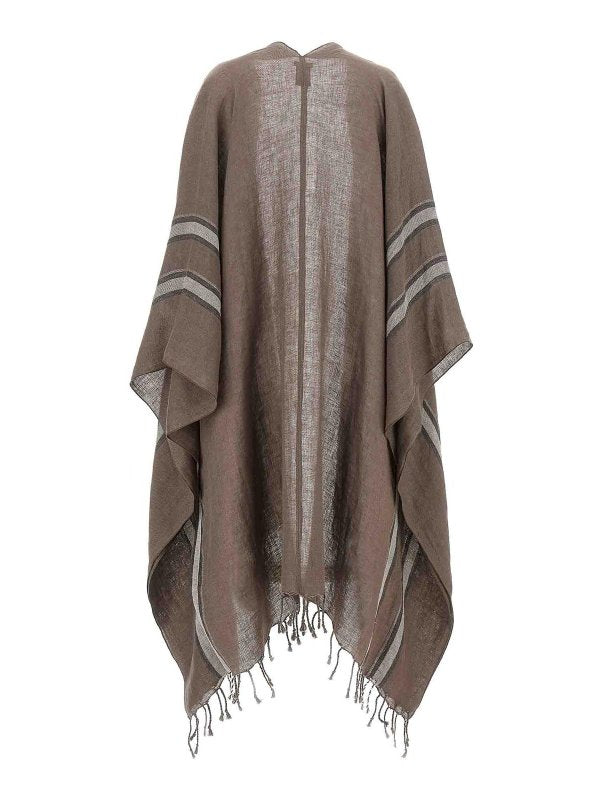 BRUNELLO CUCINELLI WOMEN'S BROWN STRIPED LINEN SCARF