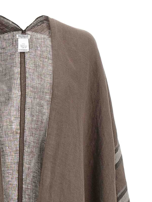 BRUNELLO CUCINELLI WOMEN'S BROWN STRIPED LINEN SCARF