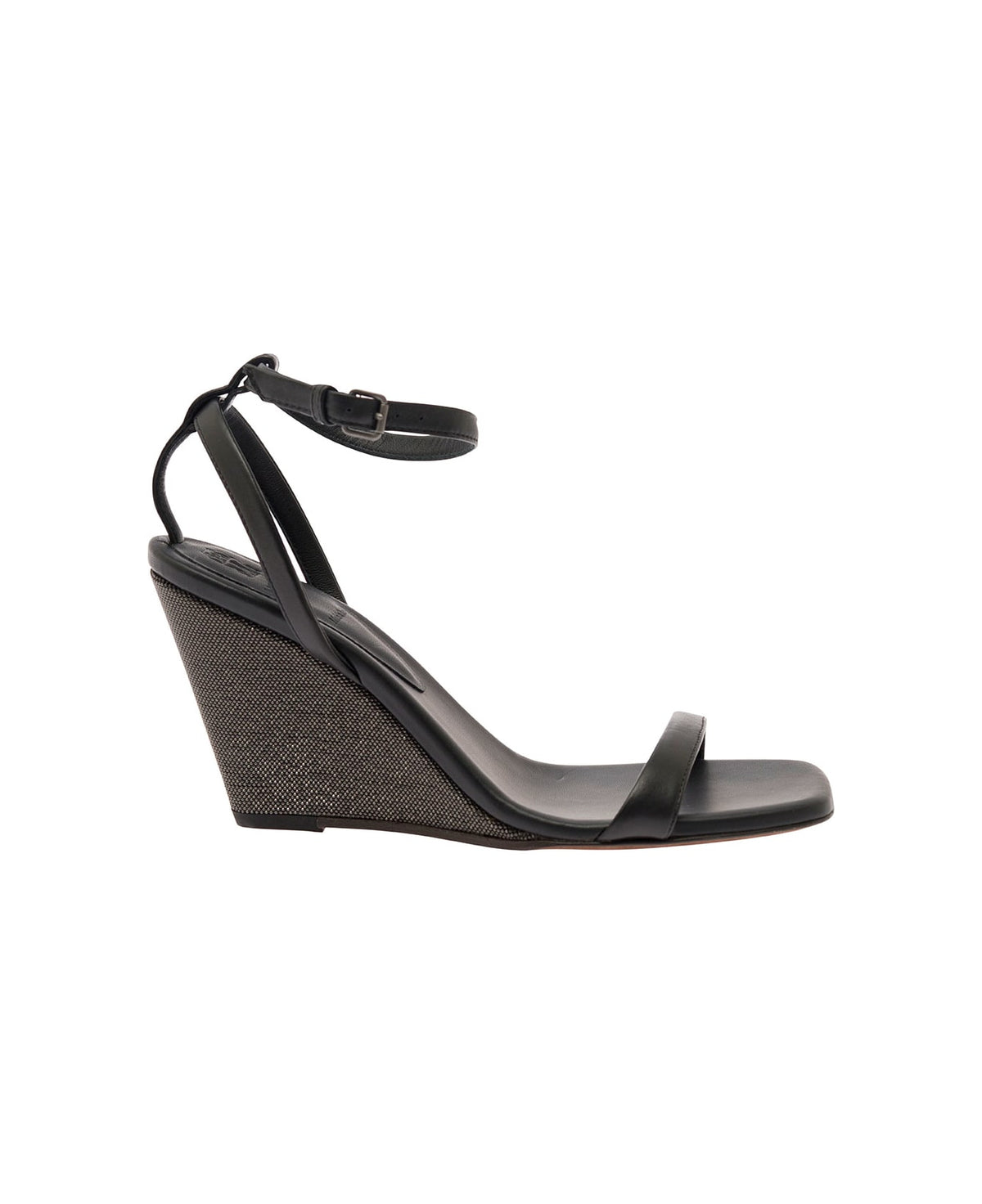 BRUNELLO CUCINELLI WOMEN'S BLACK LEATHER WEDGE SANDALS
