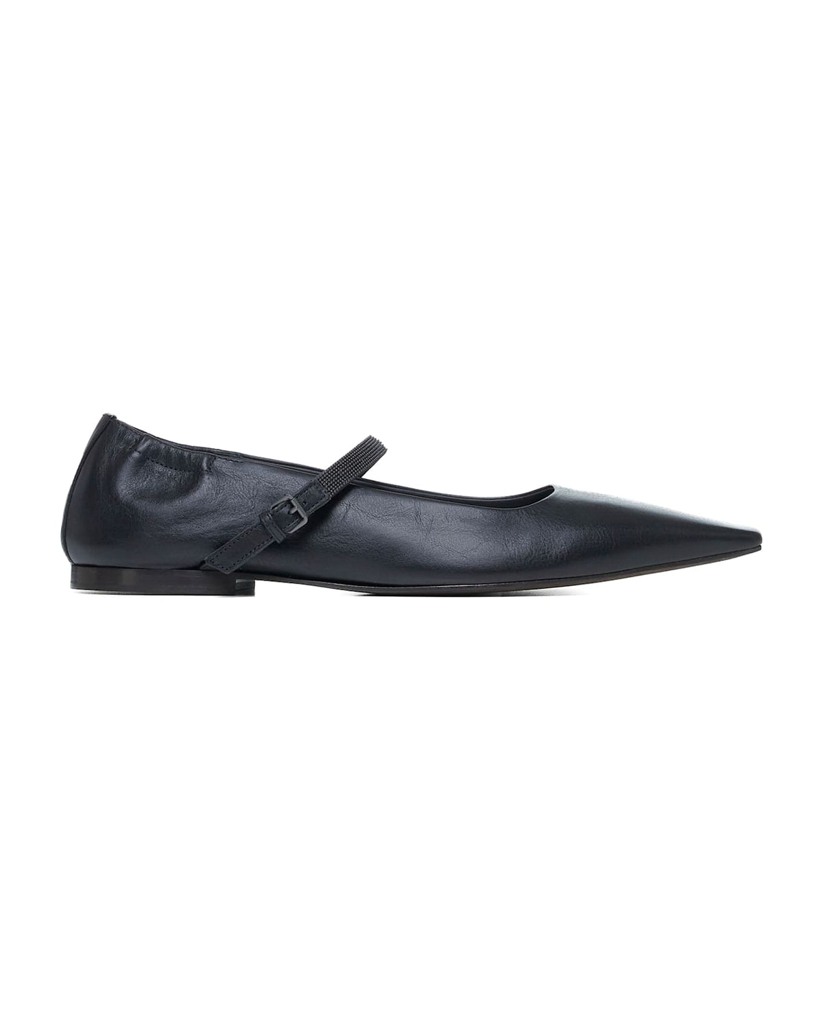 BRUNELLO CUCINELLI WOMEN'S BLACK LEATHER POINTED TOE MARY JANE SHOE