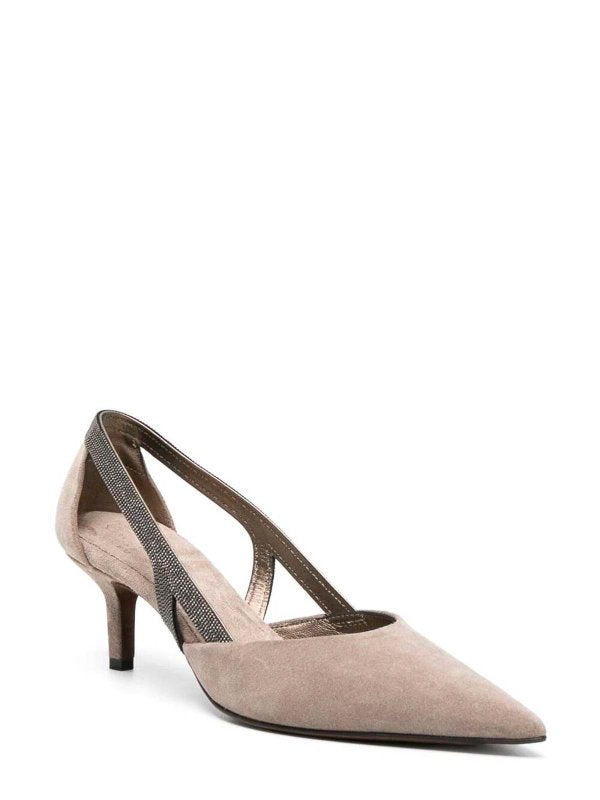 BRUNELLO CUCINELLI WOMEN'S TAUPE LEATHER SLINGBACK SHOES