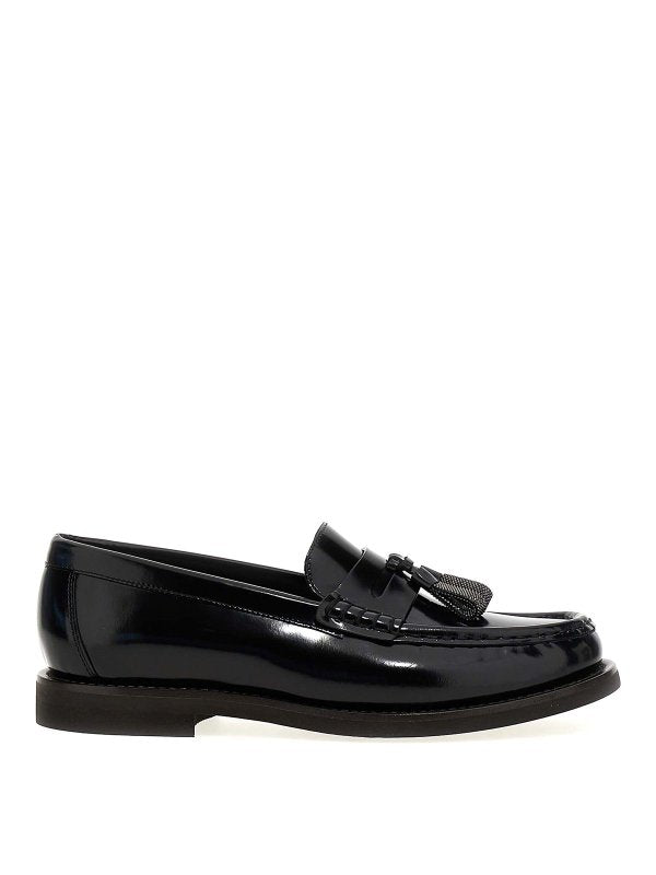 BRUNELLO CUCINELLI WOMEN'S BLACK LEATHER TASSEL LOAFER SHOES