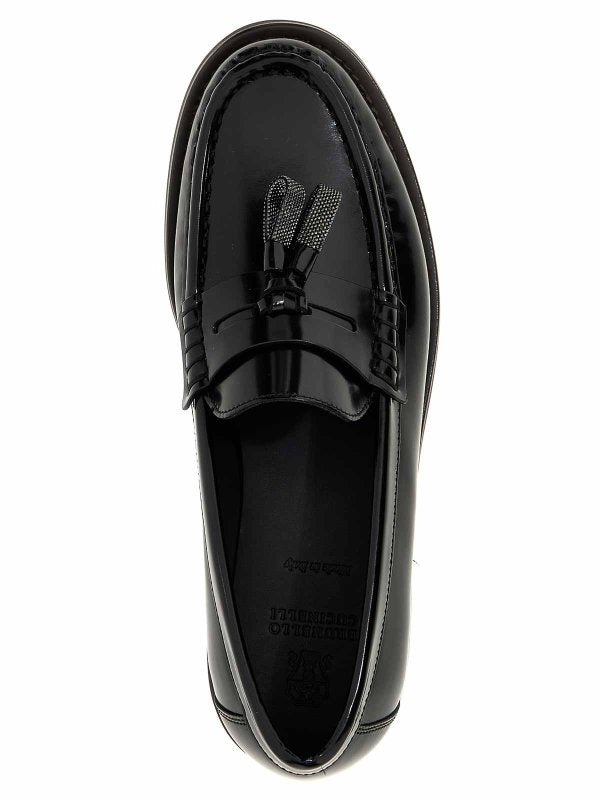 BRUNELLO CUCINELLI WOMEN'S BLACK LEATHER TASSEL LOAFER SHOES