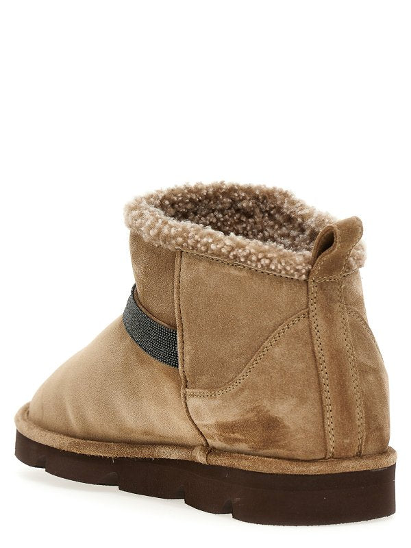 BRUNELLO CUCINELLI WOMEN'S BROWN LEATHER SHEARLING LINED ANKLE BOOTS