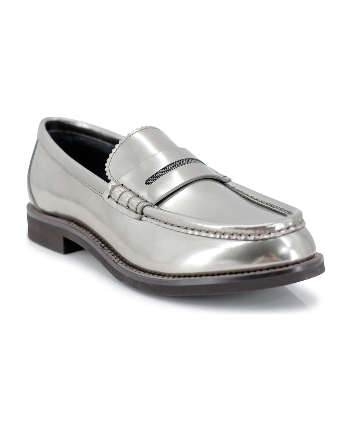 BRUNELLO CUCINELLI WOMEN'S METALLIC SILVER LEATHER LOAFERS