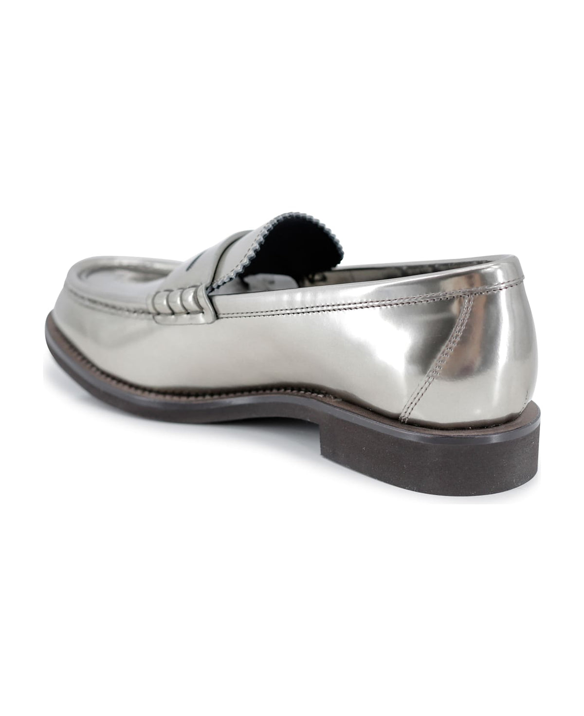 BRUNELLO CUCINELLI WOMEN'S METALLIC SILVER LEATHER LOAFERS