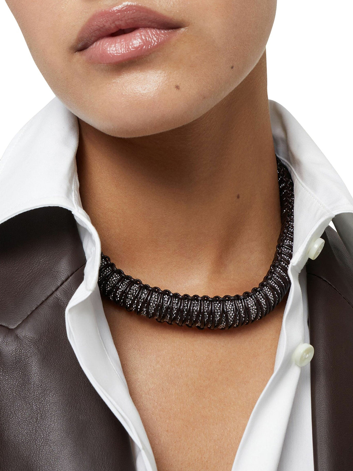 BRUNELLO CUCINELLI WOMEN'S RUTHENIUM LEATHER BEADED NECKLACE