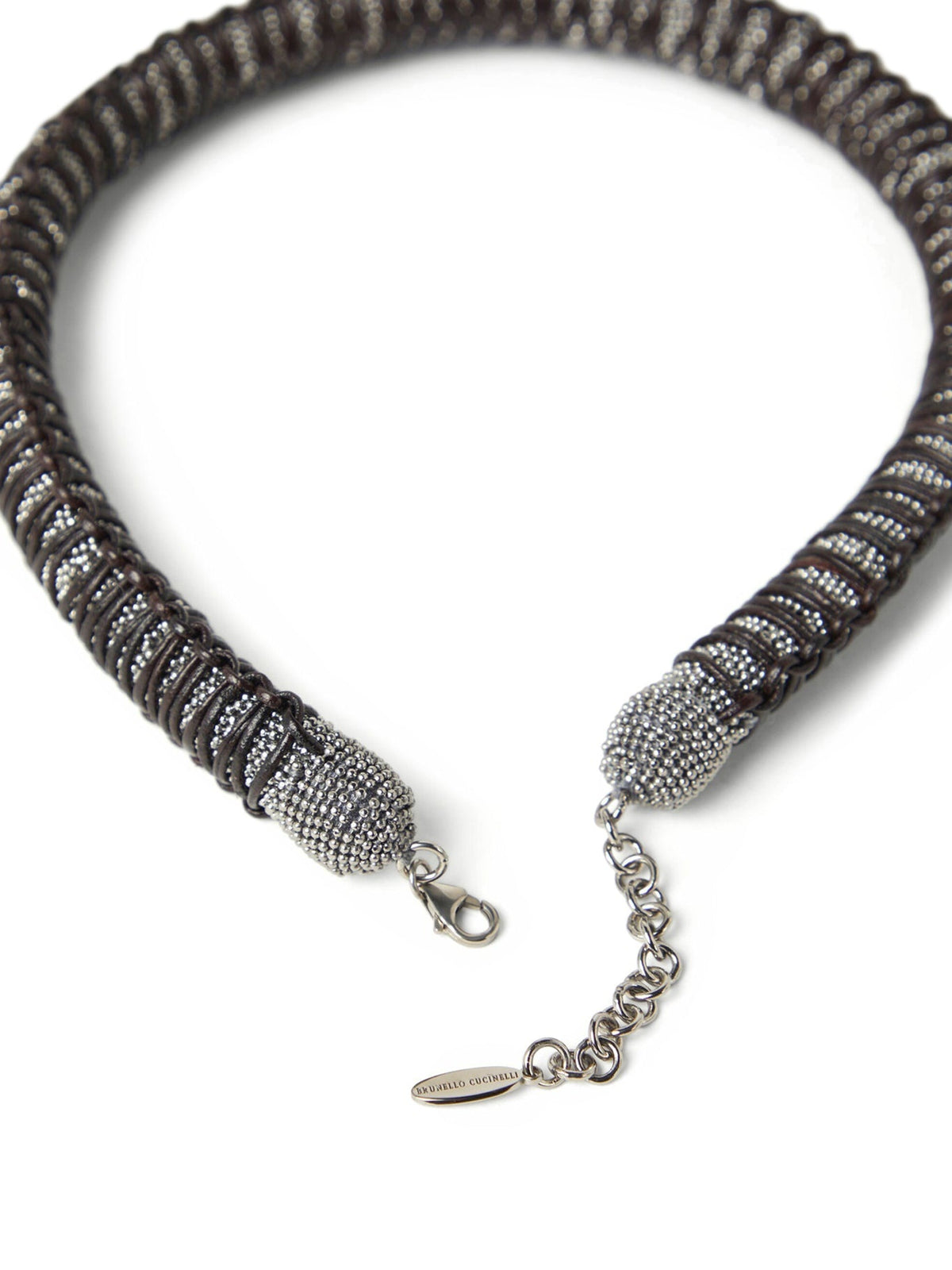 BRUNELLO CUCINELLI WOMEN'S RUTHENIUM LEATHER BEADED NECKLACE